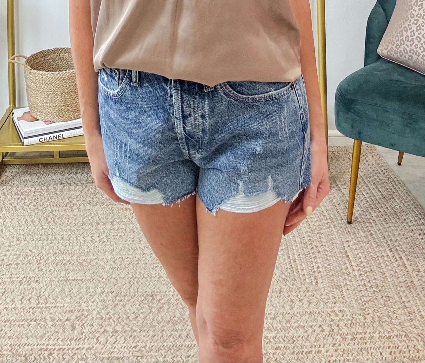 Classic High Rise Denim Short Vintage Indigo - FOOTBALL PATCH