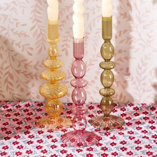 Glowing Sophistication: Hand-Blown Glass Tapered Candleholder