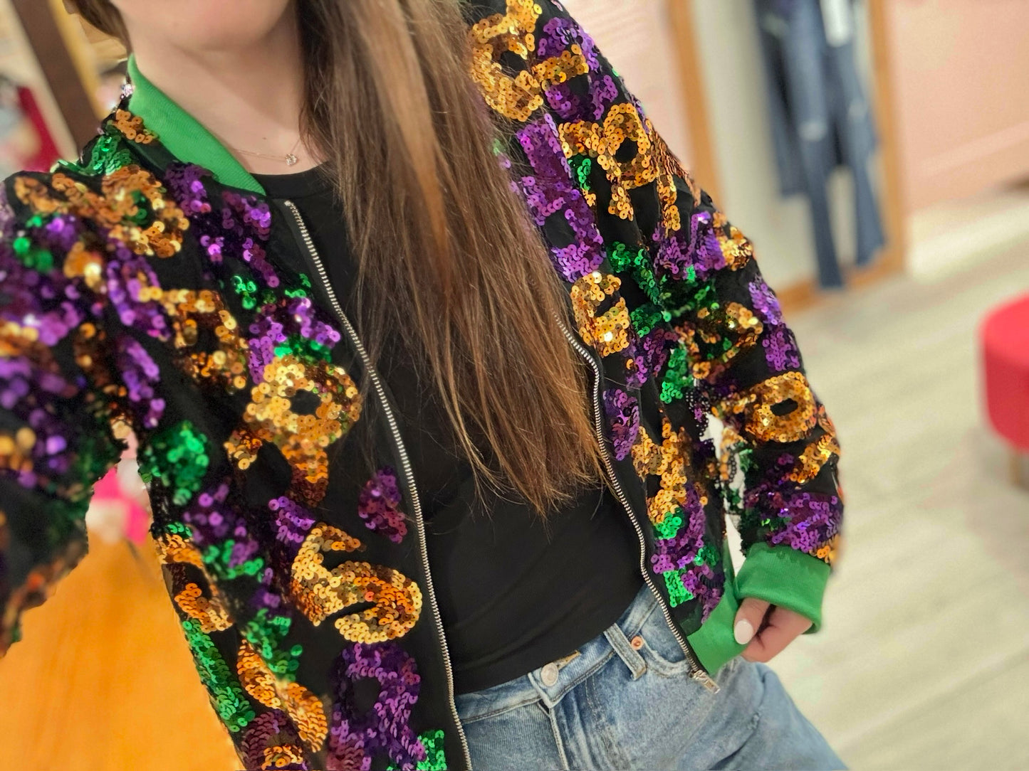 Mardi Gras Sequin Letter Jacket