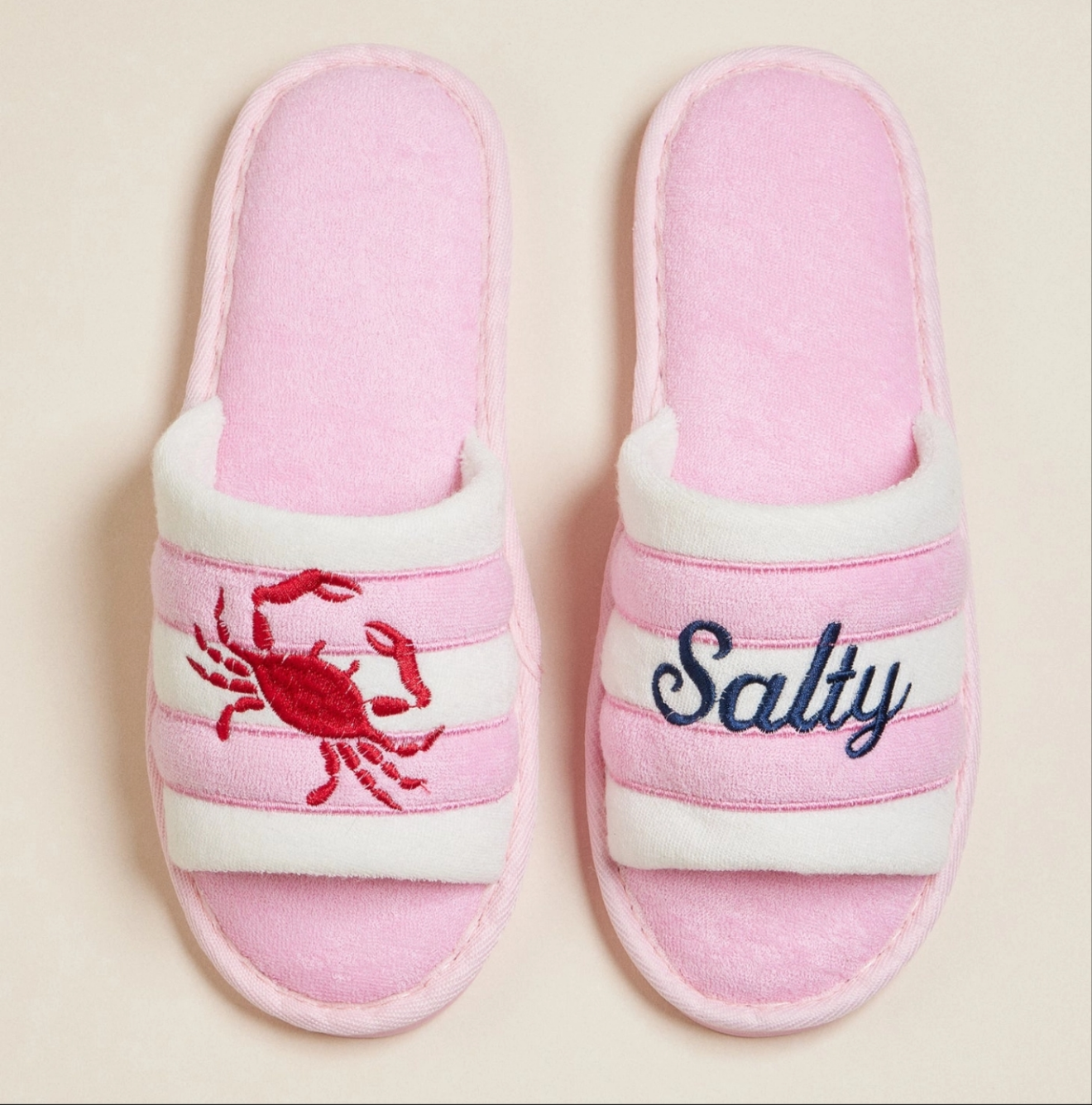 Salty Crab Embroidered Terry Poolside Slides