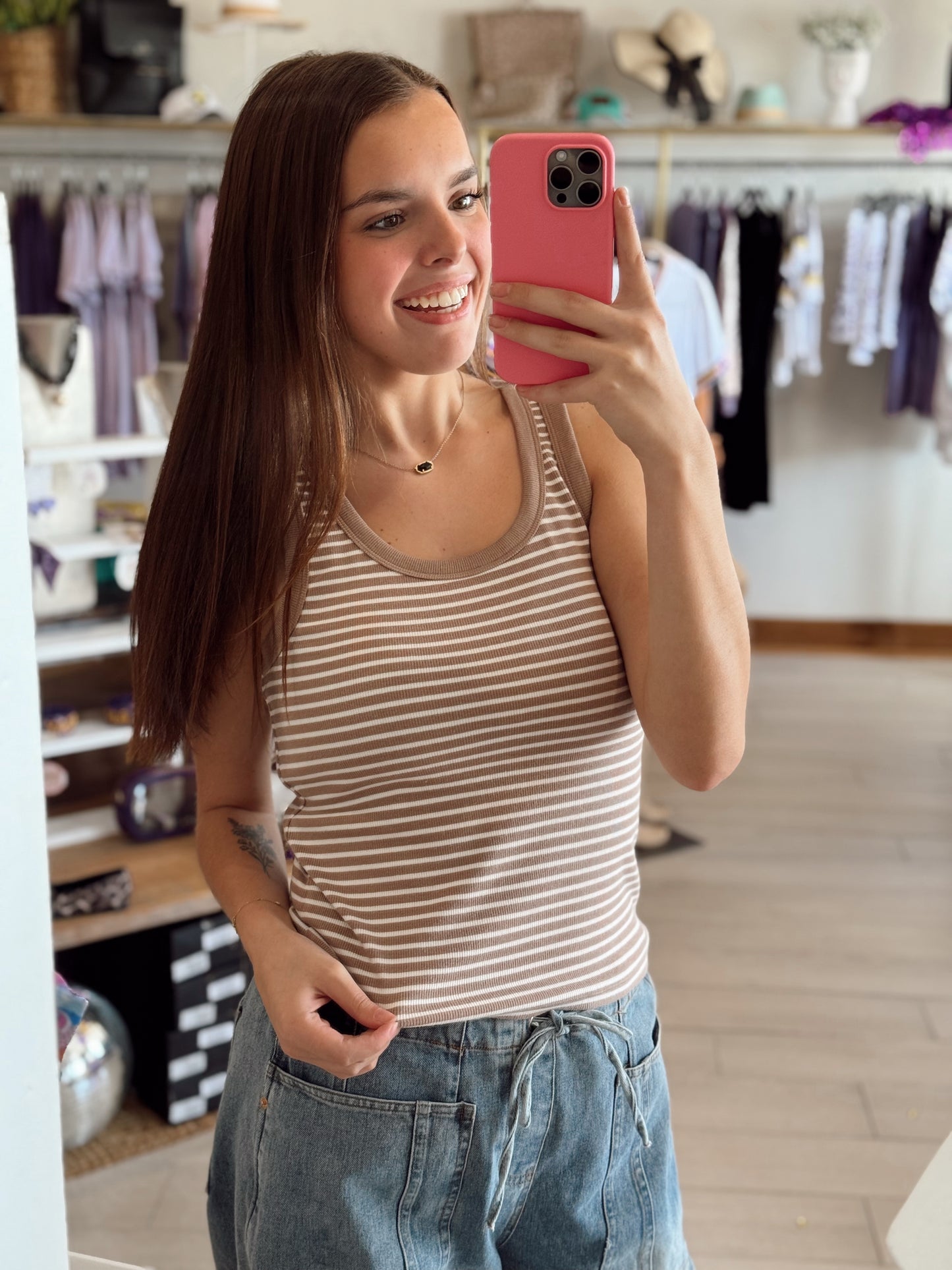 ELIN STRIPE RIB TANK ICED COFFEE