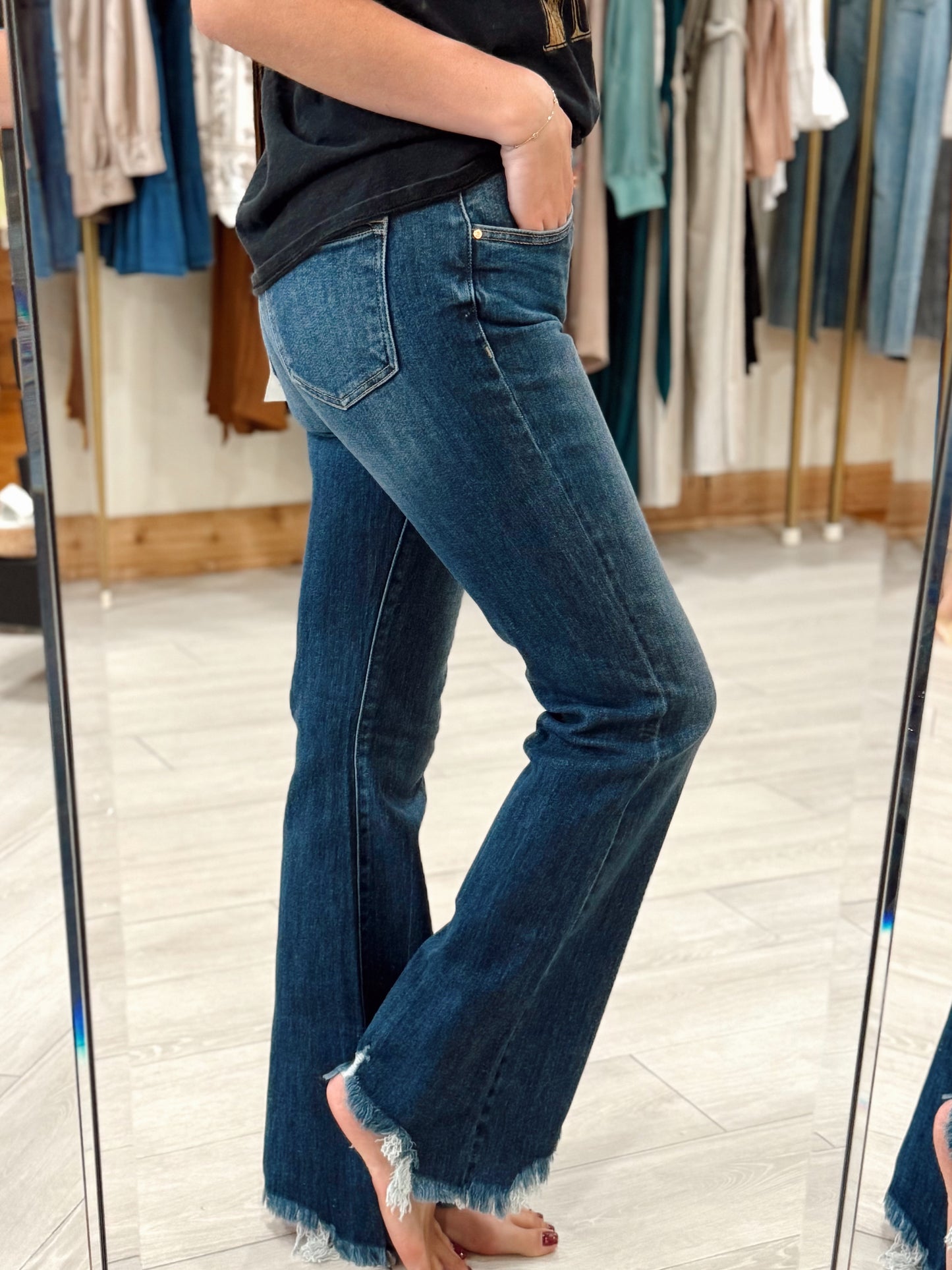 Mid Rise Flare Dark Jeans