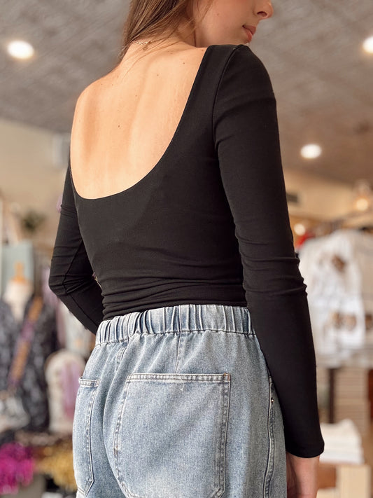 In Need of a Bae-Cation Black Bodysuit