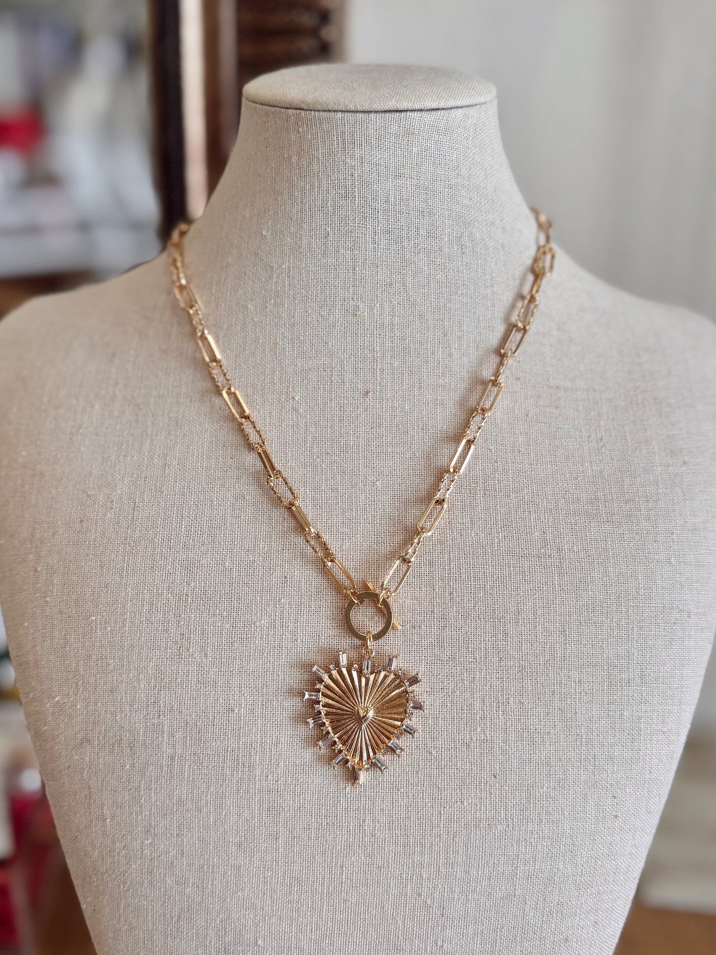 Rhinestone Heart Charm Necklace