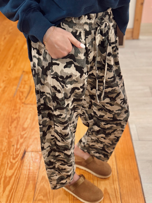 Terry Camo Barrel Pants