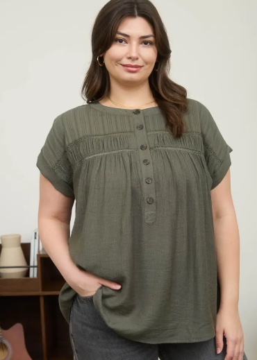 Olive You Eyelet Top Plus