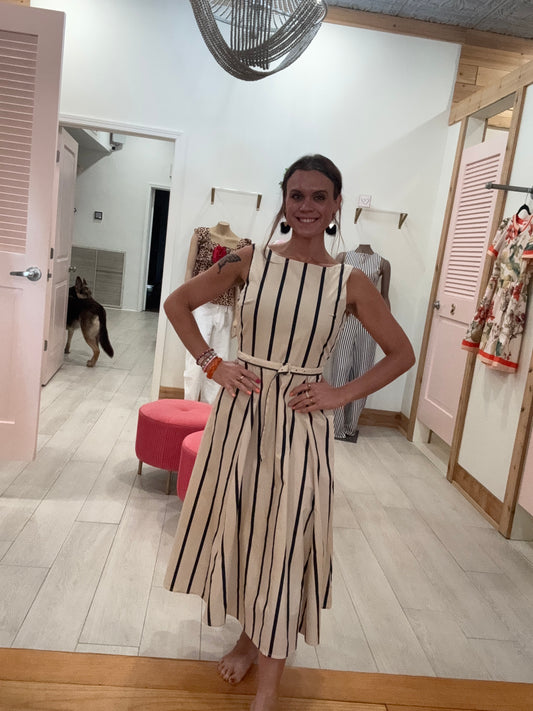Pinstripe Poise Midi Dress