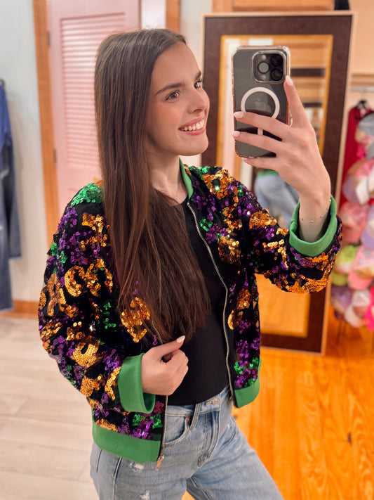 Mardi Gras Sequin Letter Jacket