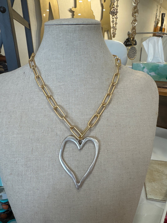 Gold Silver Heart Necklace