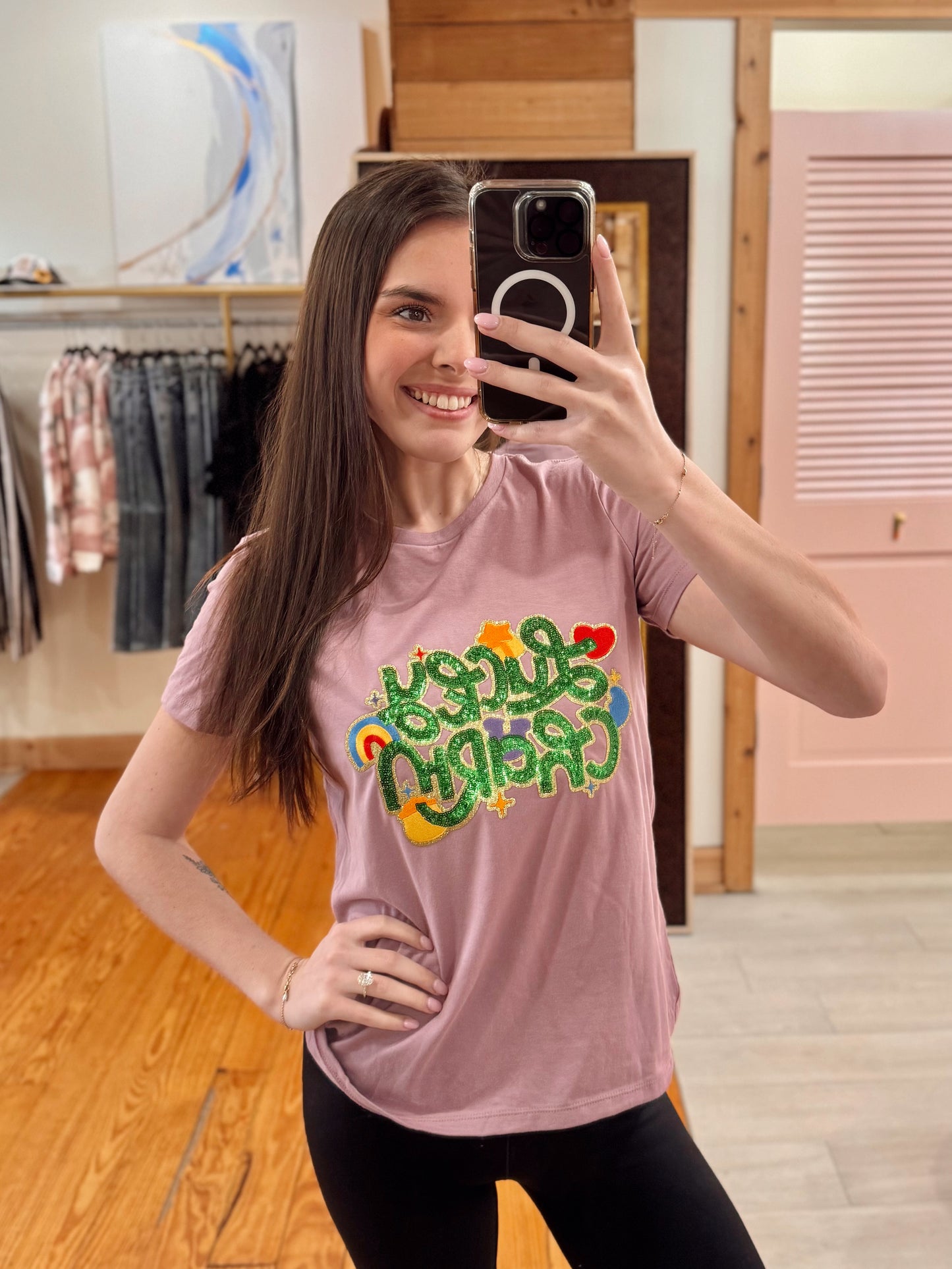 Lucky Charm Sequin V Neck Tee