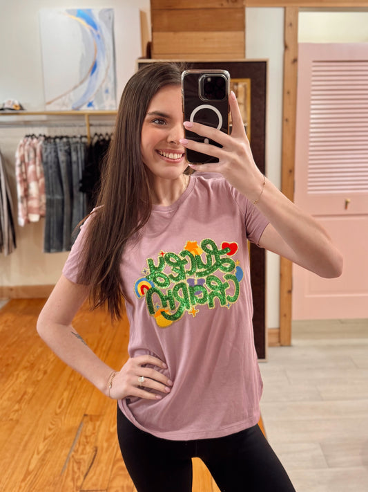 Lucky Charm Sequin V Neck Tee