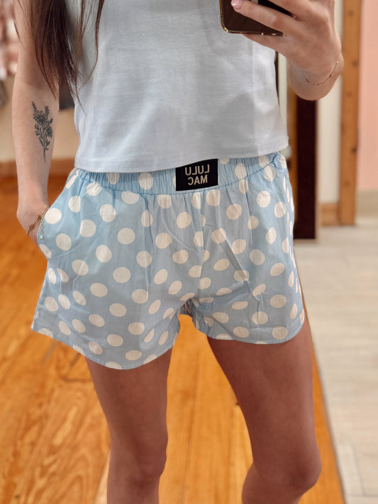 LULUMAC - Light Blue Polka Dot Shorts