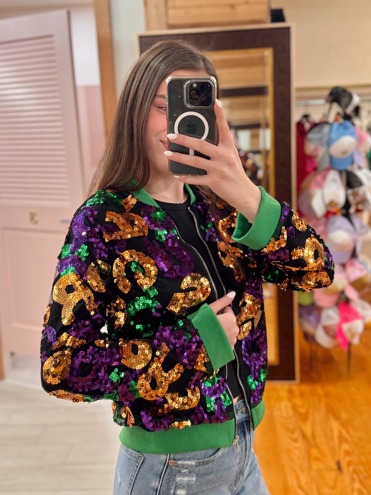 Mardi Gras Sequin Letter Jacket