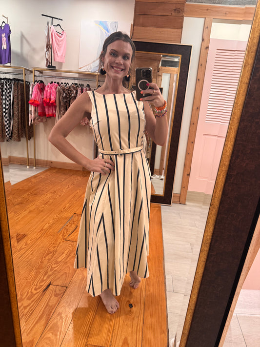 Pinstripe Poise Midi Dress