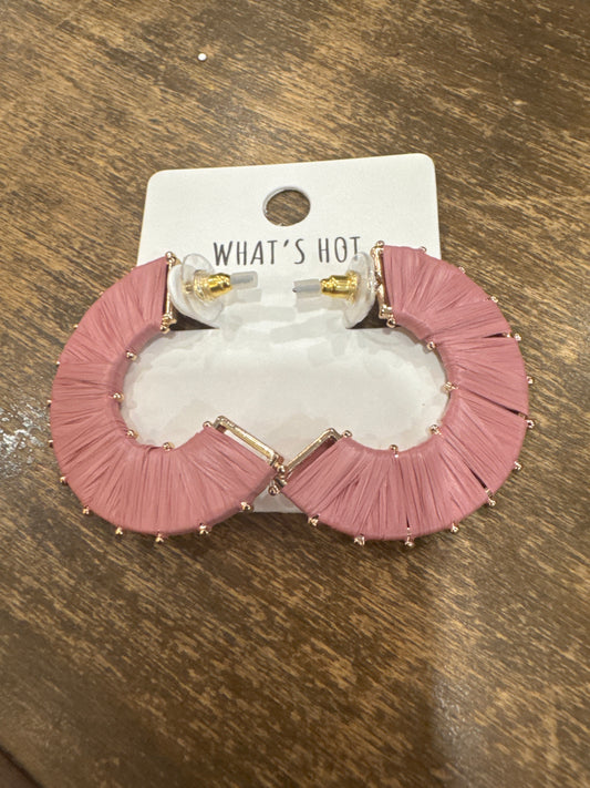 Blush Pink Raffia Wrap Earrings
