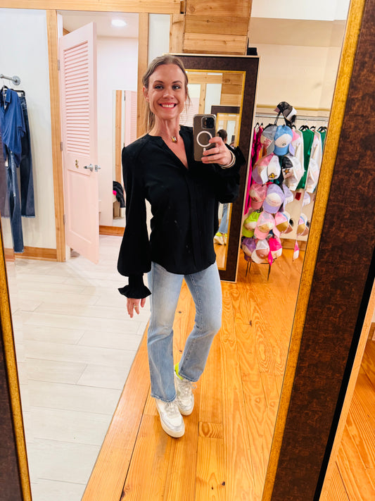 Casual Crush Smocked Blouse - Black