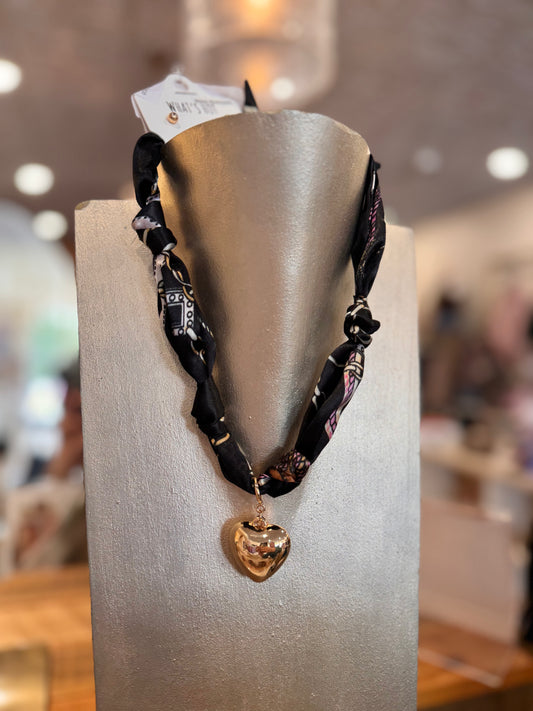 Black with heart scarf necklace