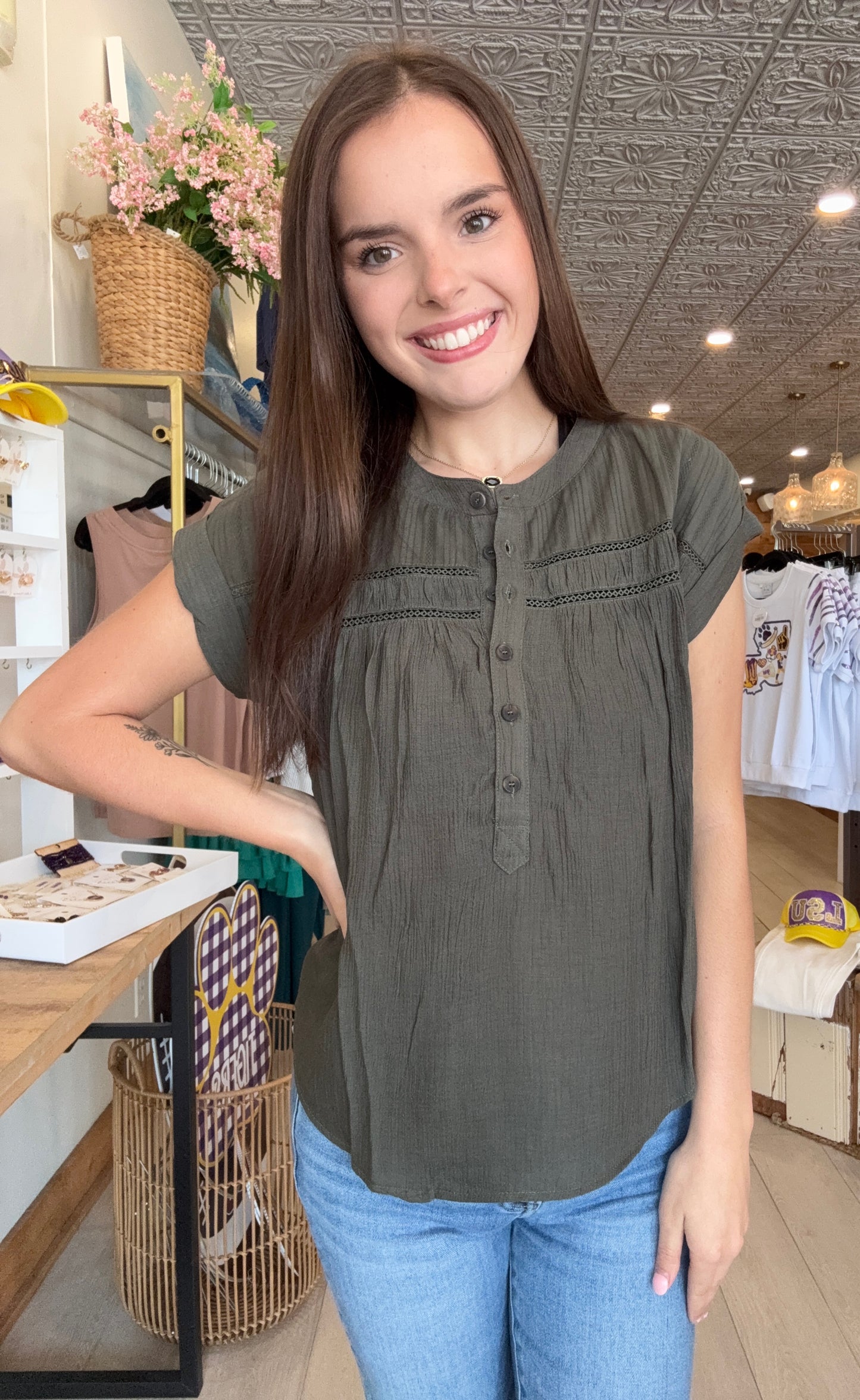 Olive You Eyelet Top