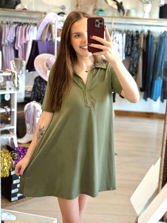 Olive Casual Polo Dress