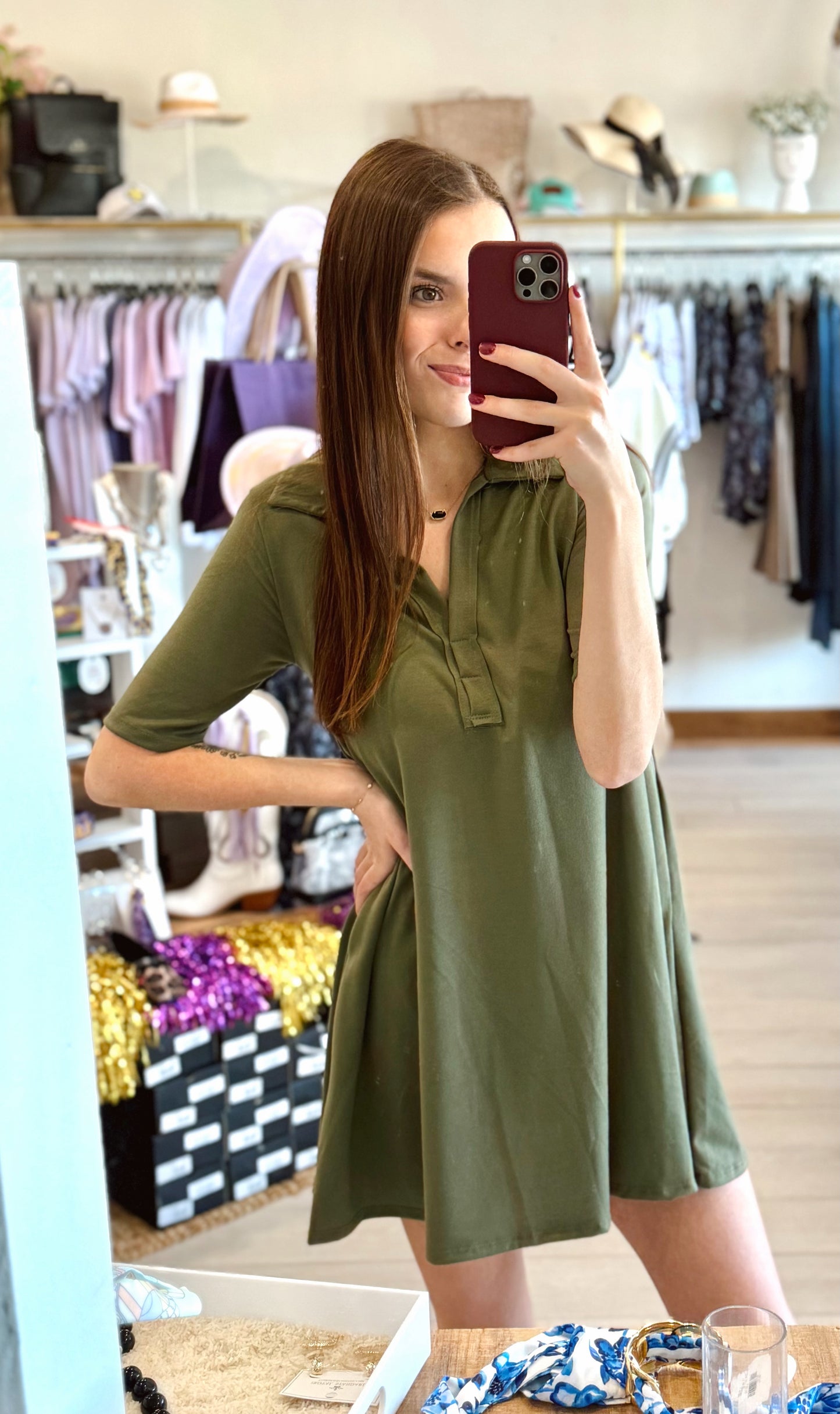Olive Casual Polo Dress