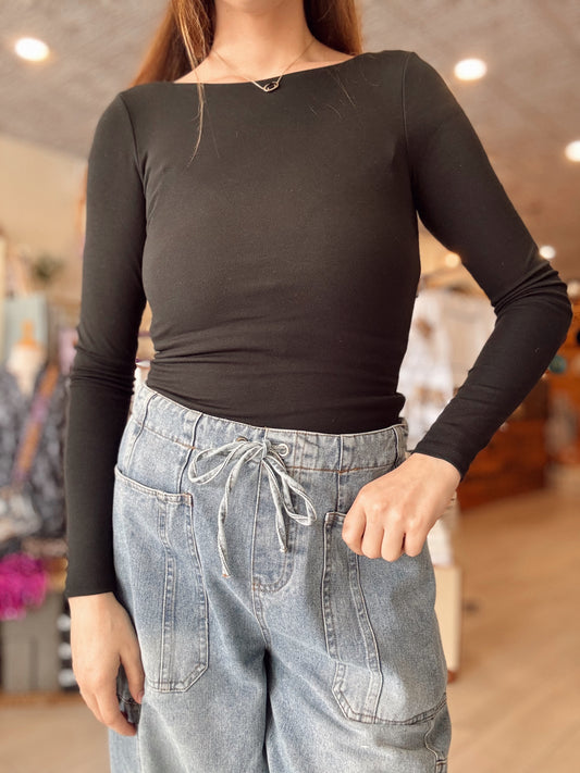 In Need of a Bae-Cation Black Bodysuit