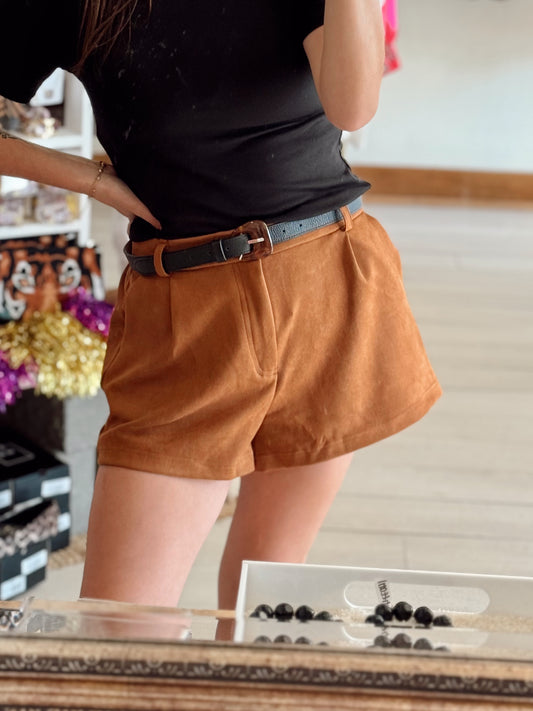 Camel Suede Shorts