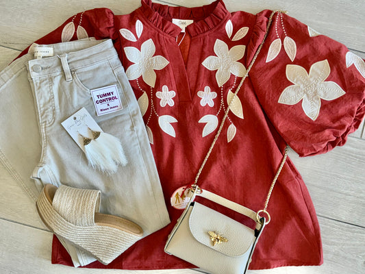 Rust Petal Embroidered Blouse