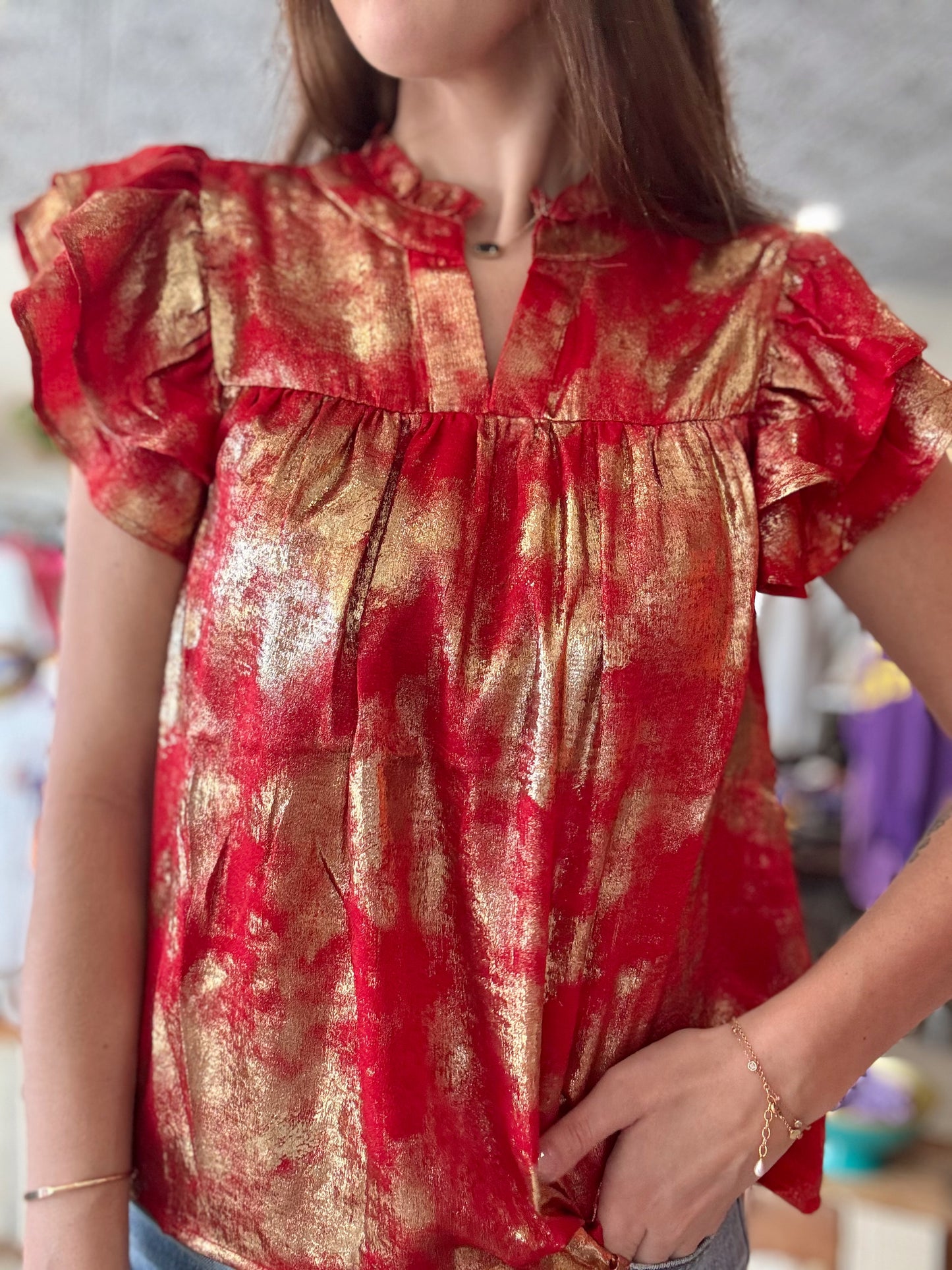 Golden Ember Ruffle Top