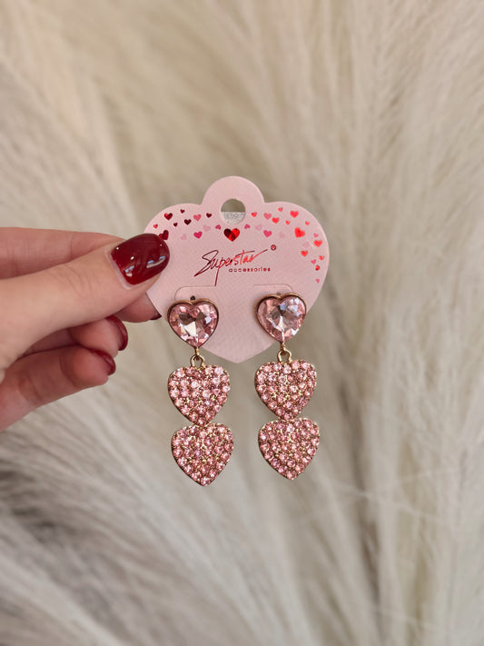 3 Heart Earrings Pink