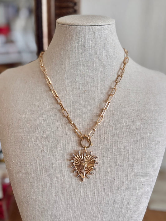 Rhinestone Heart Charm Necklace