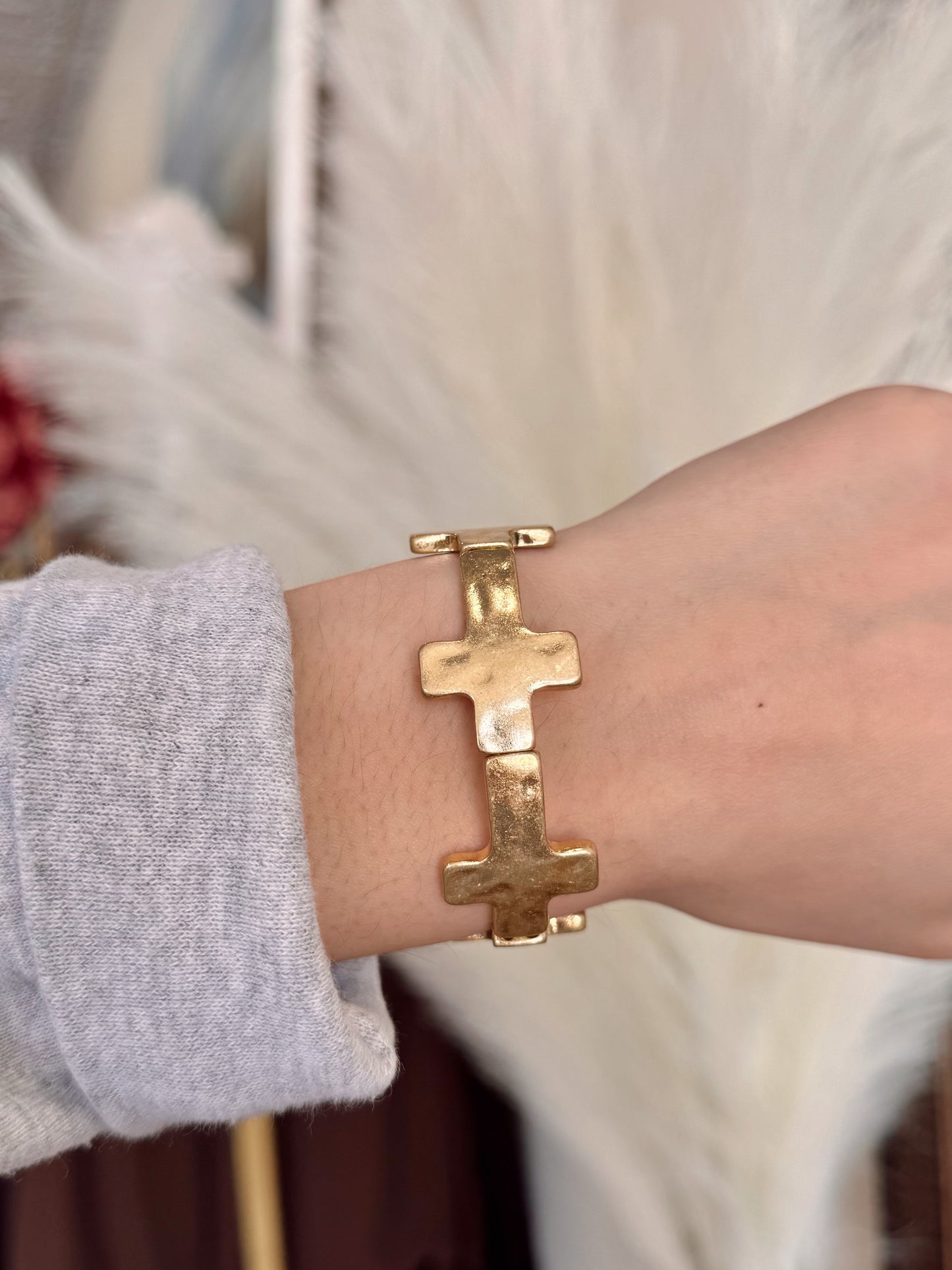 Gold Cross Stretch Bracelet