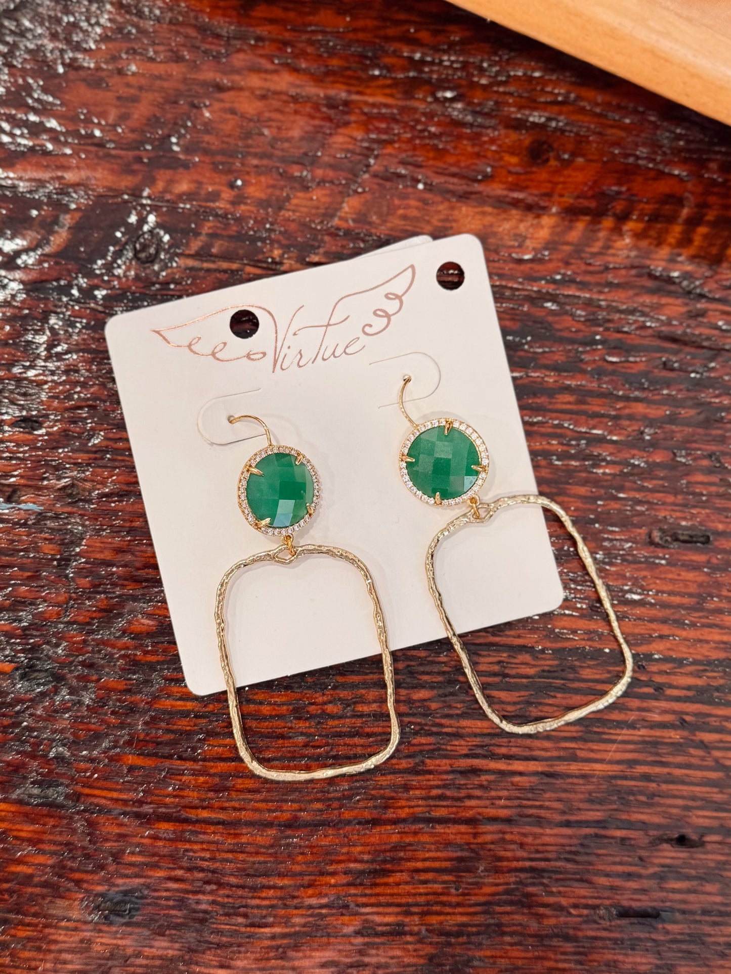 Gemstone Earrings w/ Branch Rectangle