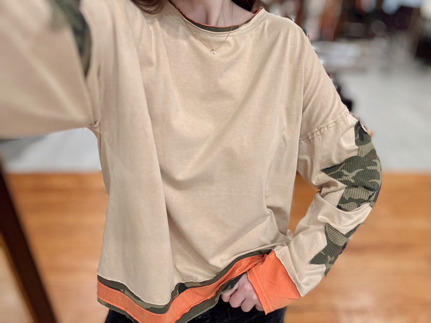 Soft Edge Camo Top - Taupe