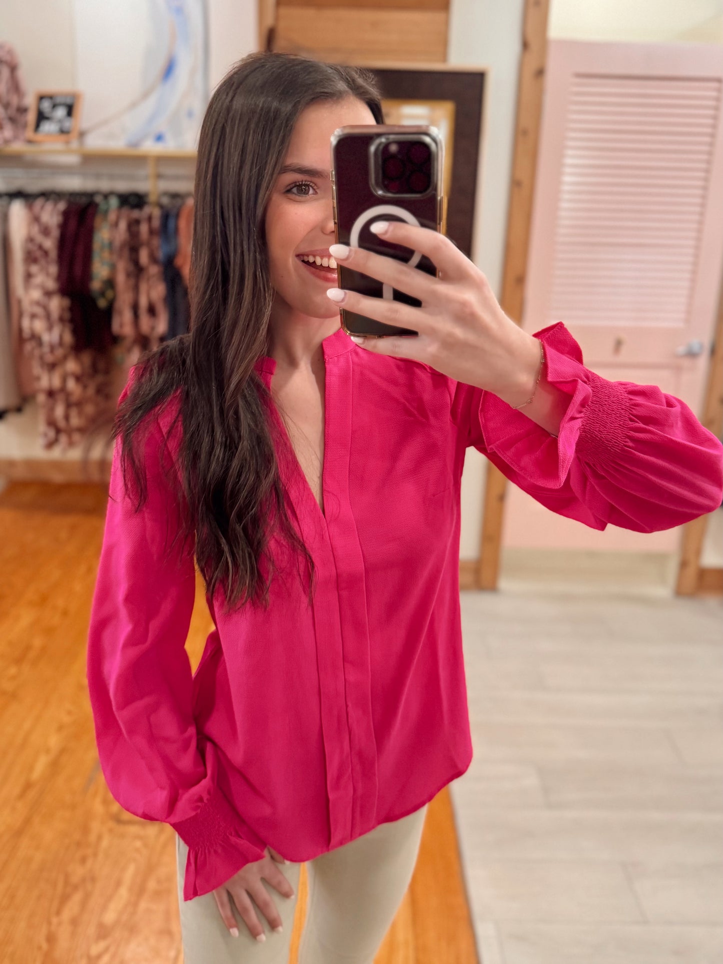 Casual Crush Smocked Blouse - Pink