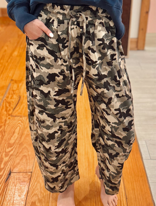 Terry Camo Barrel Pants