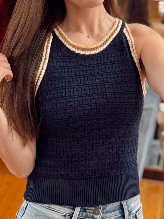 Navy Crochet Spring Sweater