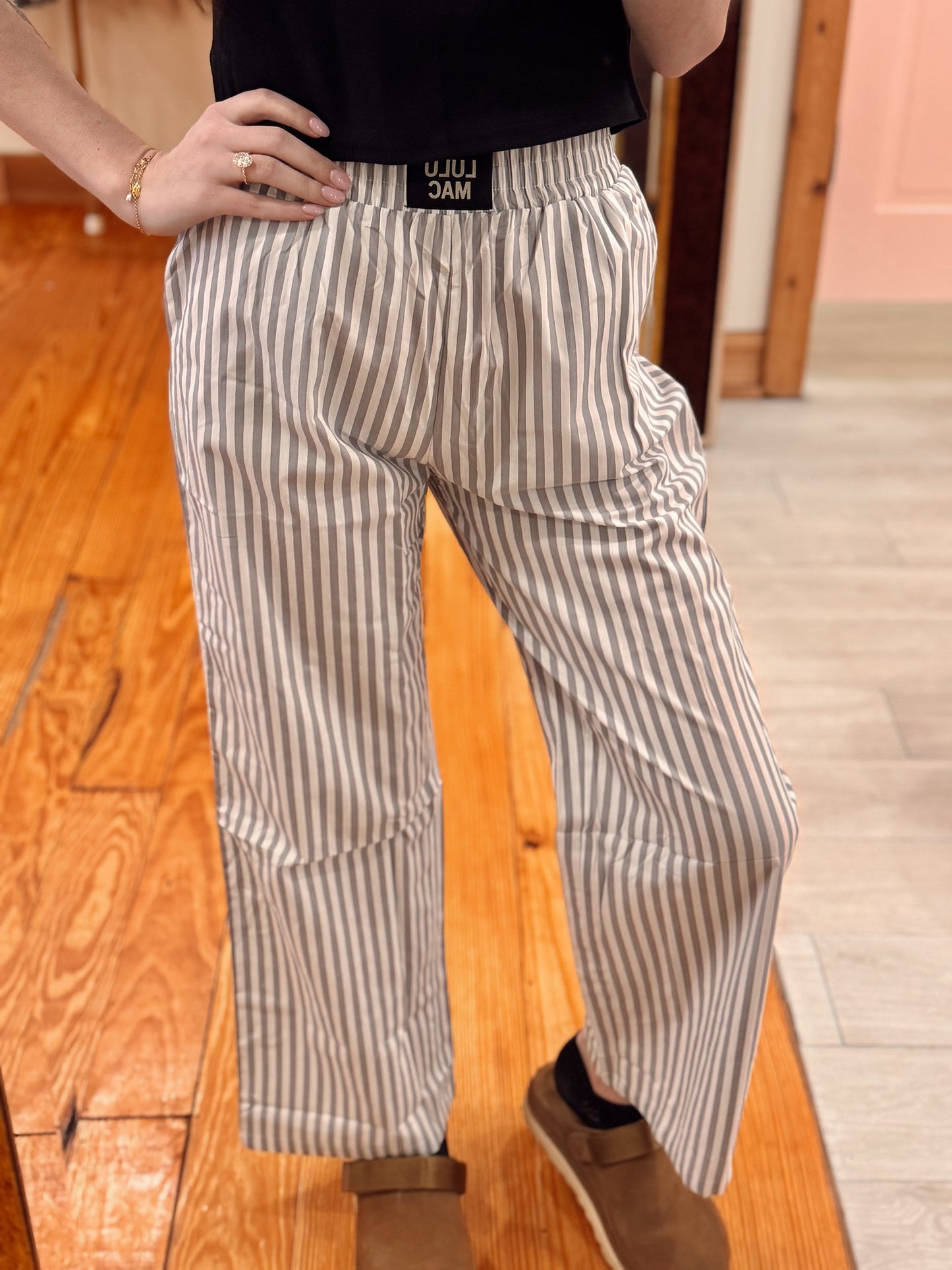 LULU MAC Grey Stripe Pants