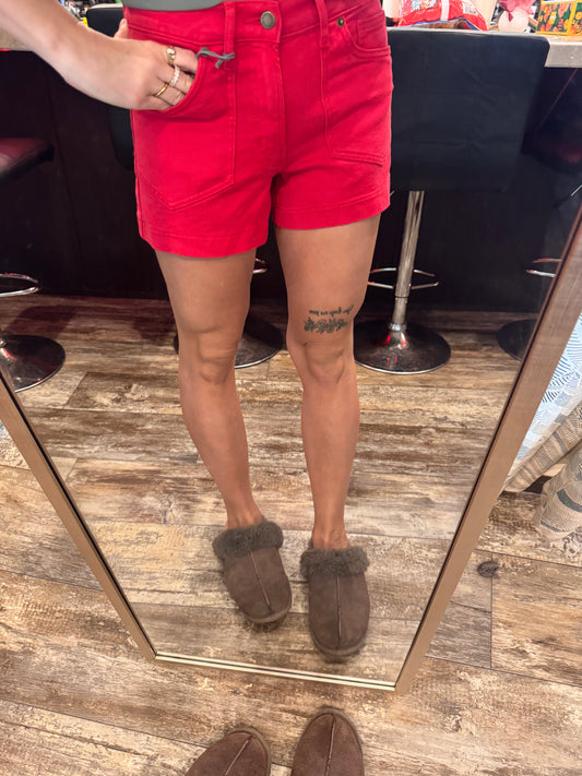 Firecracker Red Denim Shorts