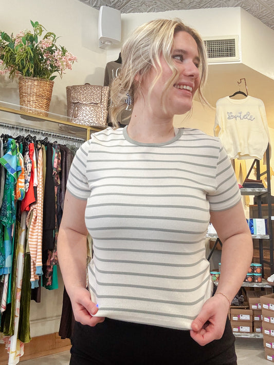 Sage Green Striped Tee