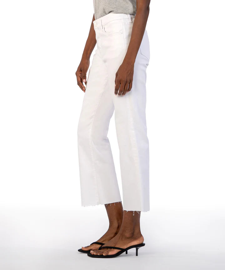 White Kelsey High Rise Ankle Flare With Raw Hem