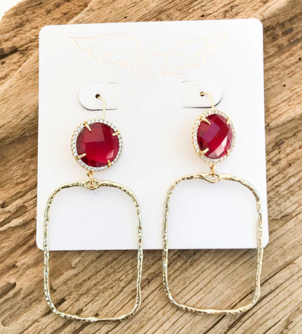Gemstone Earrings w/ Branch Rectangle