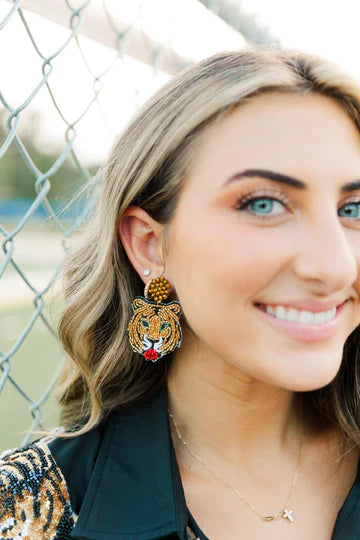 Beaded Tiger Head Earring