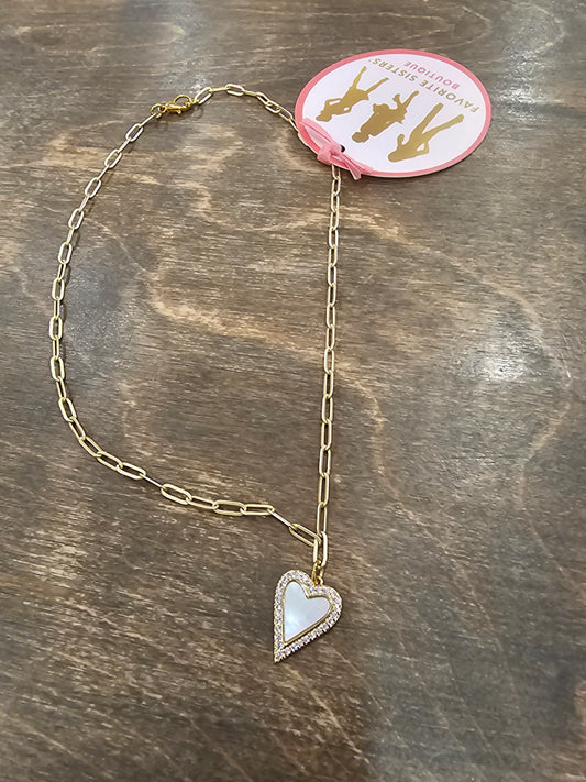 CZ Heart Trim 16" Paperclip Chain Virtue